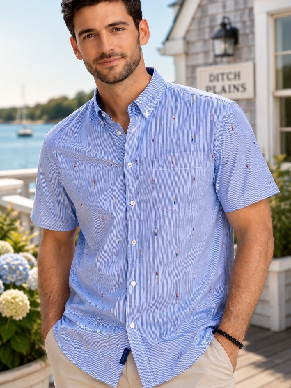 Ditch Plains Blue Stripe Embroidered Resort Shirt 2X